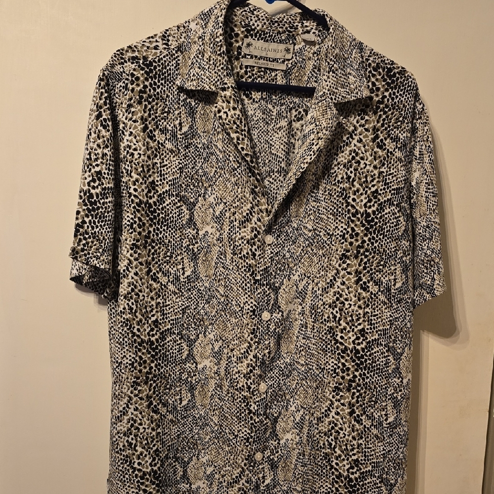 All Saints Black and White Casual Button Down Shirt